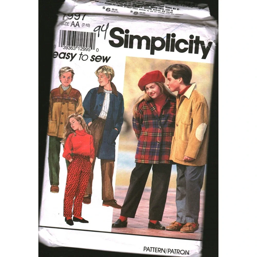 Vintage Simplicity 7997 Kids Sewing Pattern Pants‎ Coat Jacket Size AA 7-10 1992